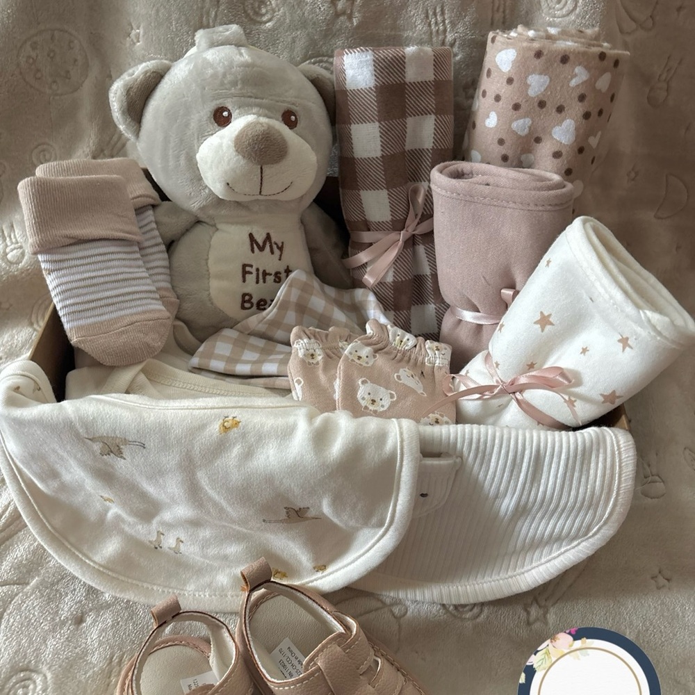 Baby Gift Set with Plush Bear and Neutral Essentials